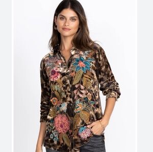 Johnny Was Bianca Flower Design Velvet Oversized Shirt Button Up XS